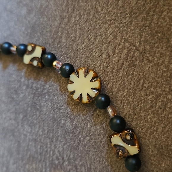 HANDMADE Onyx Czech Glass Geometric Beaded Necklace - Picture 3 of 6